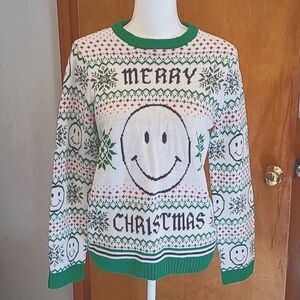 Holiday Time Smiley Merry Christmas Sweater Juniors XL(14-16)